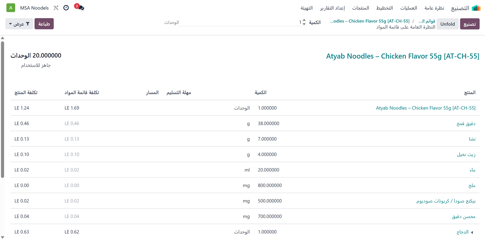 نظرة عامة على هيكل وتكلفة الوصفة